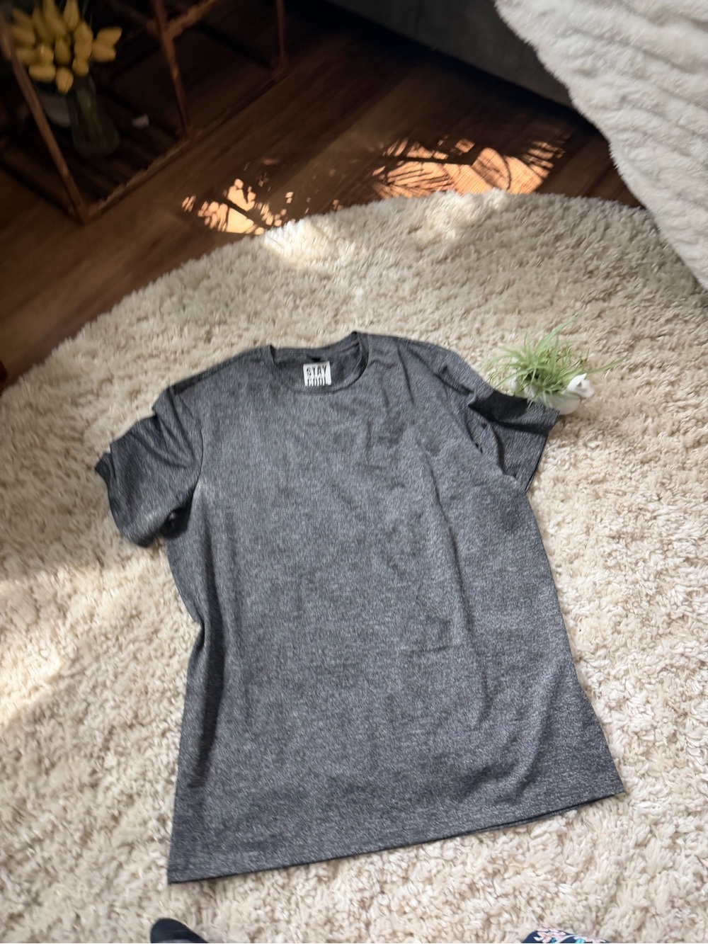 Men's Heather Gray Short Sleeve athletic cool gym oversized Crewneck T-Shirt